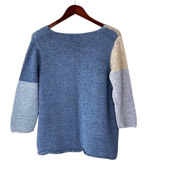 VTG J.H. COLLECTIBLES Blue Beige Color Block Long Sleeve Knit Sweater Top Sz XL - Picture 12 of 16